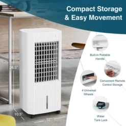 Costway 3-In-1 Evaporative Air Cooler W/ Humidifier & Fan Portable Rolling Swamp Cooler
