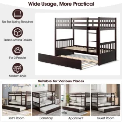 Costway Twin Over Twin Bunk Bed With Twin Trundle Solid Wood Frame Espresso/White -Costway Sales Store GUEST 05e62b0d 9e83 4590 8a1e cfa1c5812d6a