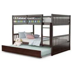 Costway Full Over Full Bunk Bed Platform Wood Bed W/ Trundle & Ladder Rail Brown/White -Costway Sales Store GUEST 06b9c3d4 7a40 4316 b254 1b21682fd71e