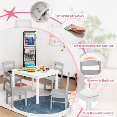 Costway Kids 5 Piece Table & Chair Set Wooden Children Activity Playroom Furniture Gift 9 Costway Kids 5 Piece Table & Chair Set Wooden Children Activity Playroom Furniture Gift - Image 9