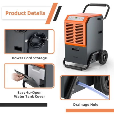 Costway 140 PPD Portable Commercial Dehumidifier W/Water Tank&Drainage Pipe For Basement 8 Costway 140 PPD Portable Commercial Dehumidifier W/Water Tank&Drainage Pipe For Basement - Image 8