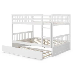 Costway Full Over Full Bunk Bed Platform Wood Bed W/ Trundle & Ladder Rail Brown/White -Costway Sales Store GUEST 0a3d3ea6 93f6 45fc 9328 c9f6cc7e3ac7