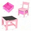 Costway 3 In 1 Kids Wood Table Chairs Set W/ Storage Box Blackboard Drawing Pink
