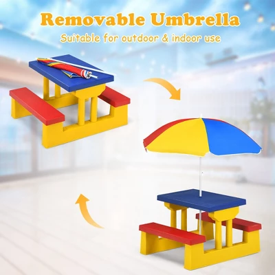Costway Kids Picnic Table Set W/Removable Umbrella Indoor Outdoor Garden Patio 6 Costway Kids Picnic Table Set W/Removable Umbrella Indoor Outdoor Garden Patio - Image 6