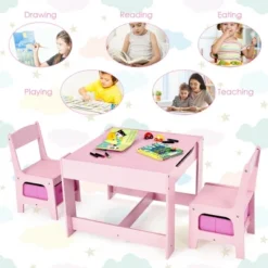 Costway 3 In 1 Kids Wood Table Chairs Set W/ Storage Box Blackboard Drawing Pink -Costway Sales Store GUEST 0db6516e bb05 4ee9 b38d 6f7ab8a6f273 1