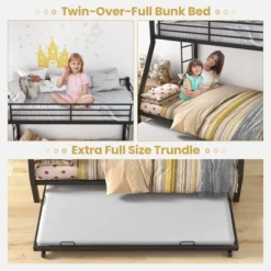 Costway Twin Over Full Metal Bunk Bed With Trundle Slats Support For Teens Adults Black -Costway Sales Store GUEST 132543c6 f3db 4c77 9de9 f11e6af3c1a9