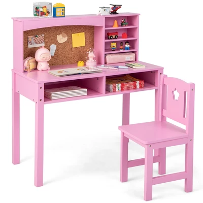 Costway Kids Desk And Chair Set Study Writing Workstation With Hutch & Bulletin Board 10 Costway Kids Desk And Chair Set Study Writing Workstation With Hutch & Bulletin Board - Image 10