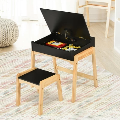 Costway Kids Table & Chair Set Wooden Activity Art Study Desk W/Storage Space 4 Costway Kids Table & Chair Set Wooden Activity Art Study Desk W/Storage Space - Image 4