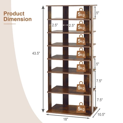 Costway Patented 7-Tier Double Shoe Rack Free Standing Shelf Storage Tower Rustic Brown 1 Costway Patented 7-Tier Double Shoe Rack Free Standing Shelf Storage Tower Rustic Brown