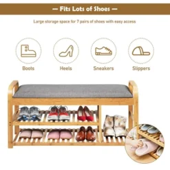 Costway Shoe Rack Entryway 3-Tier Bamboo Shoe Bench Organizer W/Cushion Modern Stool -Costway Sales Store GUEST 2dd528c1 5714 45d3 a61b 9995f07af784