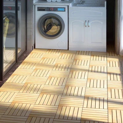 Costway 12'' X 12'' Acacia Wood Deck Patio Pavers Stripe Pattern 8 Costway 12'' X 12'' Acacia Wood Deck Patio Pavers Stripe Pattern - Image 8