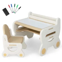Costway Kids Drawing Table & Chair Set For Reading Playing With Pens & Blackboard Eraser Blue/Brown -Costway Sales Store GUEST 3582cdaf 6678 40e3 97cc 6aa66a510e0c