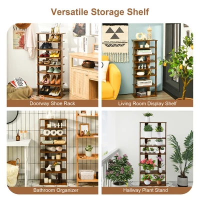 Costway Patented 7-Tier Double Shoe Rack Free Standing Shelf Storage Tower Rustic Brown 3 Costway Patented 7-Tier Double Shoe Rack Free Standing Shelf Storage Tower Rustic Brown - Image 3