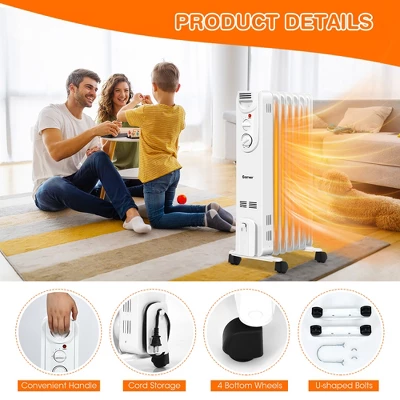 Costway 1500W Electric Indoor Oil Heater W/3 Heat Settings & Safe Protection For Home 5 Costway 1500W Electric Indoor Oil Heater W/3 Heat Settings & Safe Protection For Home - Image 5