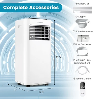 Costway 8000 BTU Portable Air Conditioner 3-in-1 AC Unit With Cool Fan Dehum Sleep Mode 9 Costway 8000 BTU Portable Air Conditioner 3-in-1 AC Unit With Cool Fan Dehum Sleep Mode - Image 9
