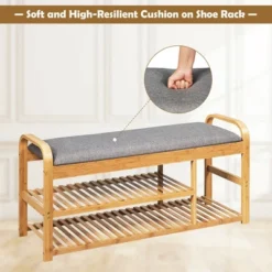 Costway Shoe Rack Entryway 3-Tier Bamboo Shoe Bench Organizer W/Cushion Modern Stool -Costway Sales Store GUEST 416b7854 57eb 490b 84e9 74a9231fc26f