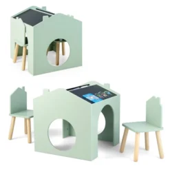 Costway 3 Piece Kids Wooden Table And Chair Set With Blackboard For Drawing Reading Green/Gray/White -Costway Sales Store GUEST 4c4ff4df fc94 4cbc a640 c14f177c12d9