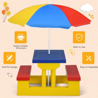 Costway Kids Picnic Table Set W/Removable Umbrella Indoor Outdoor Garden Patio 5 Costway Kids Picnic Table Set W/Removable Umbrella Indoor Outdoor Garden Patio - Image 5
