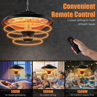 Costway 1500W Electric Hanging Heater Ceiling Mounted Infrared Heater W/Remote Control 3 Costway 1500W Electric Hanging Heater Ceiling Mounted Infrared Heater W/Remote Control - Image 3