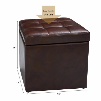 Costway 16''Cube Ottoman Pouffe Storage Box Lounge Seat Footstools With Hinge Top Red Brown 2 Costway 16''Cube Ottoman Pouffe Storage Box Lounge Seat Footstools With Hinge Top Red Brown - Image 2