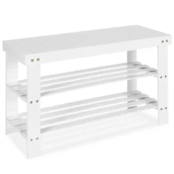 Costway Bamboo Shoe Rack Bench 3-Tier Storage Shelf Holder Home Entryway Hallway White -Costway Sales Store GUEST 56666032 e1e1 4182 8fce cfa12b511d32