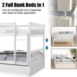 Costway Full Over Full Bunk Bed Platform Wood Bed W/ Trundle & Ladder Rail Brown/White -Costway Sales Store GUEST 5737e5cb 2ad0 4a5b b07a bb72fb10f822