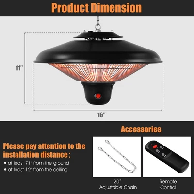 Costway 1500W Electric Hanging Heater Ceiling Mounted Infrared Heater W/Remote Control 9 Costway 1500W Electric Hanging Heater Ceiling Mounted Infrared Heater W/Remote Control - Image 9
