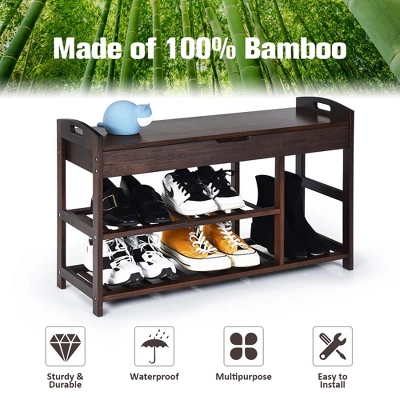 Costway 3-Tier Bamboo Shoe Bench Entryway Storage Rack Organizer Home Hallway BrownNature 6 Costway 3-Tier Bamboo Shoe Bench Entryway Storage Rack Organizer Home Hallway BrownNature - Image 6