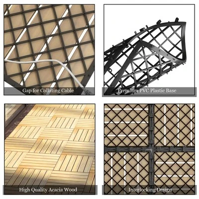 Costway 12'' X 12'' Acacia Wood Deck Patio Pavers Stripe Pattern 3 Costway 12'' X 12'' Acacia Wood Deck Patio Pavers Stripe Pattern - Image 3