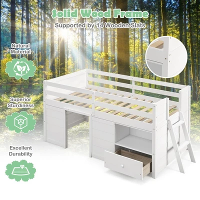 Costway Twin Size Low Loft Bed With Storage Drawer Activity Center Solid Wood Bed Frame 6 Costway Twin Size Low Loft Bed With Storage Drawer Activity Center Solid Wood Bed Frame - Image 6