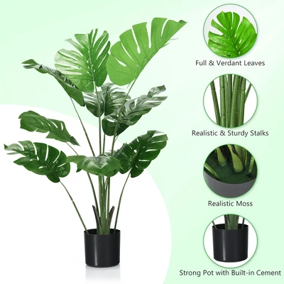 Costway 4FT Artificial Monstera Deliciosa Plant Palm Tree W/ Cement-Filled Pot Indoor Outdoor 4 Costway 4FT Artificial Monstera Deliciosa Plant Palm Tree W/ Cement-Filled Pot Indoor Outdoor - Image 4