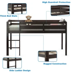 Costway Twin Low Loft Bunk Junior Bed Bedroom Wooden Guard Rail Ladder White/Espresso/Grey 19 Costway Twin Low Loft Bunk Junior Bed Bedroom Wooden Guard Rail Ladder White/Espresso/Grey -Costway Sales Store GUEST 7f80d4a0 7414 4e4c 969a 46b3137b440a