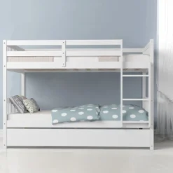 Costway Full Over Full Bunk Bed Platform Wood Bed W/ Trundle & Ladder Rail Brown/White -Costway Sales Store GUEST 8045f39d be65 4522 b84e b999377de929