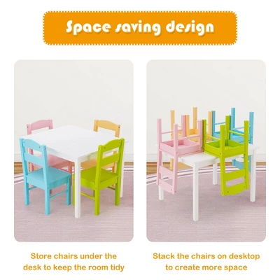 Costway 5 Piece Kids Wood Table Chair Set Activity Toddler Playroom Furniture Colorful 7 Costway 5 Piece Kids Wood Table Chair Set Activity Toddler Playroom Furniture Colorful - Image 7