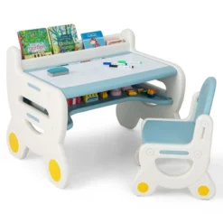 Costway Kids Drawing Table & Chair Set For Reading Playing With Pens & Blackboard Eraser Blue/Brown -Costway Sales Store GUEST 8a294358 cd1b 4edf a862 0b00bbc99fd1