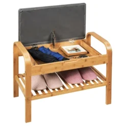 Costway Shoe Rack Bench Bamboo W/Cushioned Seat&Storage Shelf Padded Seat Shoe Bench -Costway Sales Store GUEST 8b46abf8 d997 46b0 ba9a a6e4734e6b76