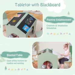 Costway 3 Piece Kids Wooden Table And Chair Set With Blackboard For Drawing Reading Green/Gray/White -Costway Sales Store GUEST 8beffede 7a3f 42c7 892d 12a61005f670
