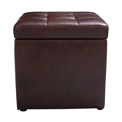 Costway 16''Cube Ottoman Pouffe Storage Box Lounge Seat Footstools With Hinge Top Red Brown 8 Costway 16''Cube Ottoman Pouffe Storage Box Lounge Seat Footstools With Hinge Top Red Brown - Image 8
