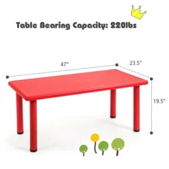Costway Kids Plastic Rectangular Learn And Play Table Playroom Kindergarten Home Red