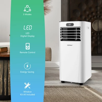 Costway 5300 BTU (8000BTU ASHRAE) Portable Air Conditioner With Remote Control 3-in-1 Air Cooler W/ Drying 2 Costway 5300 BTU (8000BTU ASHRAE) Portable Air Conditioner With Remote Control 3-in-1 Air Cooler W/ Drying - Image 2