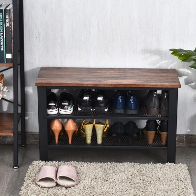 3-Tier Shoe Rack,Industrial Shoe Bench With Storage Shelves For LivingRoom Brown 2 3-Tier Shoe Rack,Industrial Shoe Bench With Storage Shelves For LivingRoom Brown - Image 2