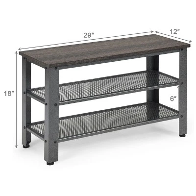 3-Tier Shoe Rack,Industrial Shoe Bench With Storage Shelves For LivingRoom Grey 1 3-Tier Shoe Rack,Industrial Shoe Bench With Storage Shelves For LivingRoom Grey