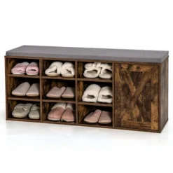 Costway Shoe Bench W/Padded Cushion 9-cube Adjustable Storage Shoe Rack Rustic Brown -Costway Sales Store GUEST 9260030c 552f 406f ae47 73f152915f5f
