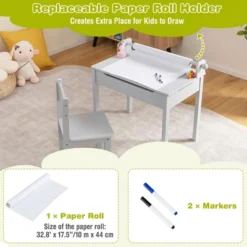 Costway Toddler Craft Table & Chair Set Kids Art Crafts Table WithPaper Roll Holder Grey/White -Costway Sales Store GUEST 926bae6a 4c2a 47d1 89ea 098381f875d2