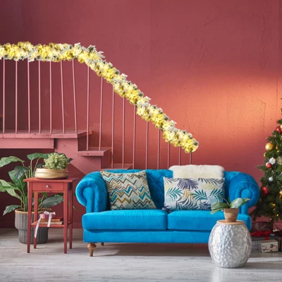 Costway 9ft Pre-lit Snowy Christmas Garland W/ Berries Poinsettia Flowers Timer 9 Costway 9ft Pre-lit Snowy Christmas Garland W/ Berries Poinsettia Flowers Timer - Image 9