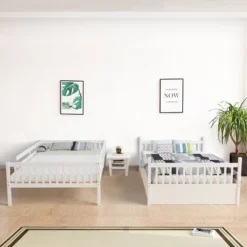 Costway Full Over Full Bunk Bed Platform Wood Bed W/ Trundle & Ladder Rail Brown/White -Costway Sales Store GUEST 95ba6a1b 8ce2 4a45 b181 d0a0c274ced1