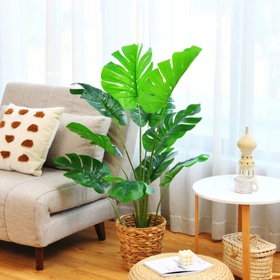Costway 4FT Artificial Monstera Deliciosa Plant Palm Tree W/ Cement-Filled Pot Indoor Outdoor 1 Costway 4FT Artificial Monstera Deliciosa Plant Palm Tree W/ Cement-Filled Pot Indoor Outdoor