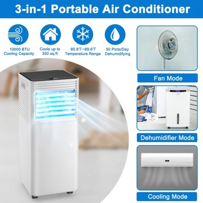 Costway 10000 BTU ASHRAE Portable Air Conditioner 3-in-1 Air Cooler W/Dehumidifier & Fan Mode 1 Costway 10000 BTU ASHRAE Portable Air Conditioner 3-in-1 Air Cooler W/Dehumidifier & Fan Mode