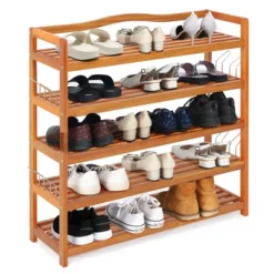 Costway Sales Store 32 Costway 5-Tier Wood Shoe Rack Freestanding Large Shoe Storage Organizer Heavy-duty