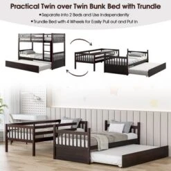 Costway Twin Over Twin Bunk Bed With Twin Trundle Solid Wood Frame Espresso/White -Costway Sales Store GUEST 9a032924 86c7 4906 a7c5 75ebe04ed1df